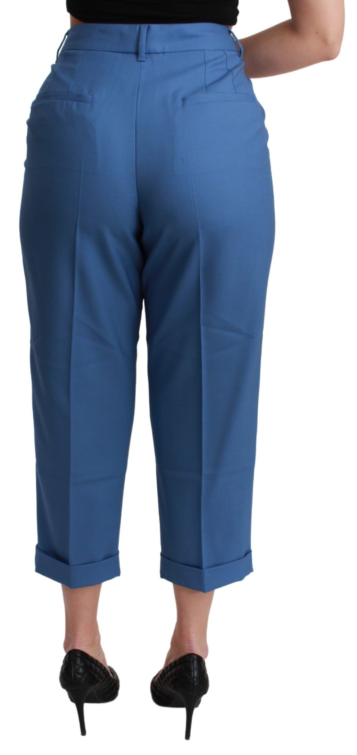 Pantalon court plissé en laine bleue à revers Dolce &amp; Gabbana
