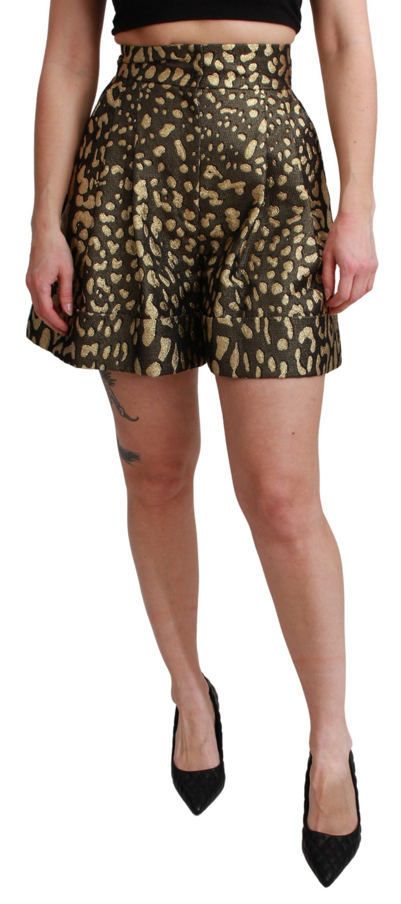 Short en coton Dolce &amp; Gabbana noir et or taille haute