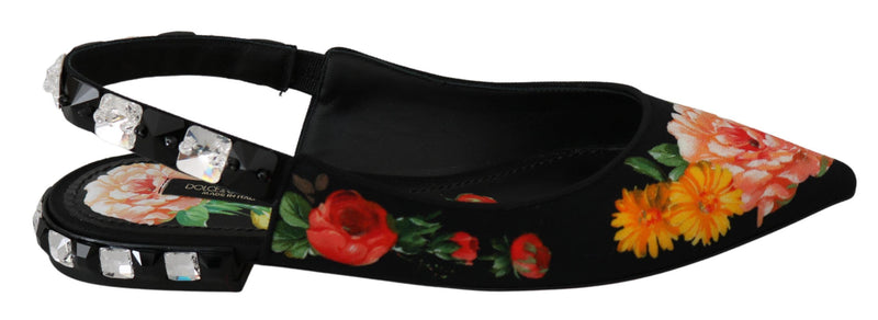Escarpins à bout rond Dolce &amp; Gabbana noirs à fleurs et cristaux