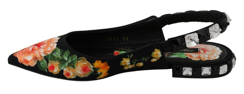 Escarpins à bout rond Dolce &amp; Gabbana noirs à fleurs et cristaux