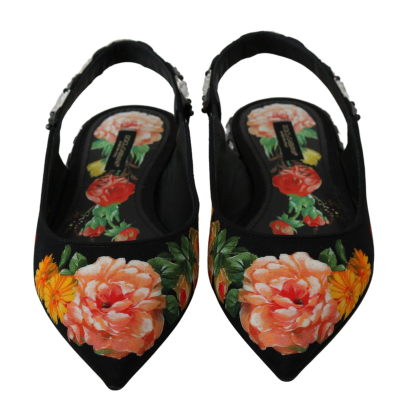 Escarpins à bout rond Dolce &amp; Gabbana noirs à fleurs et cristaux