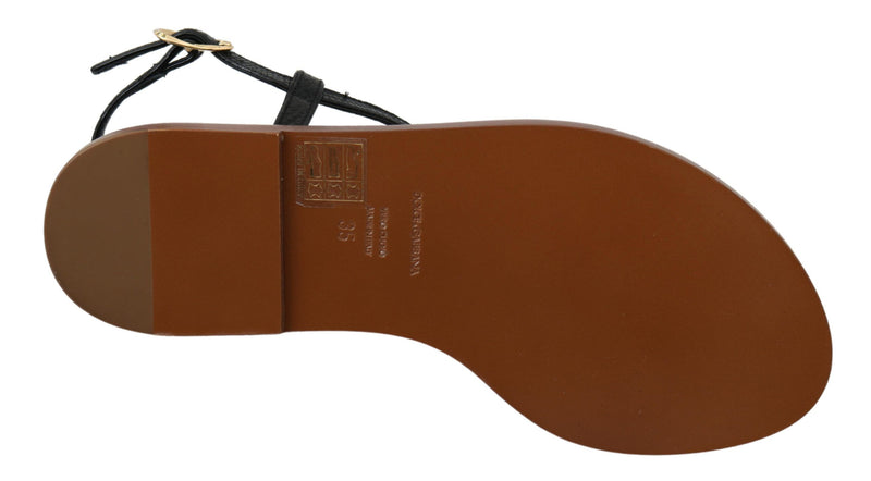 Sandales tongs en cuir noir avec des pièces de monnaie Dolce &amp; Gabbana