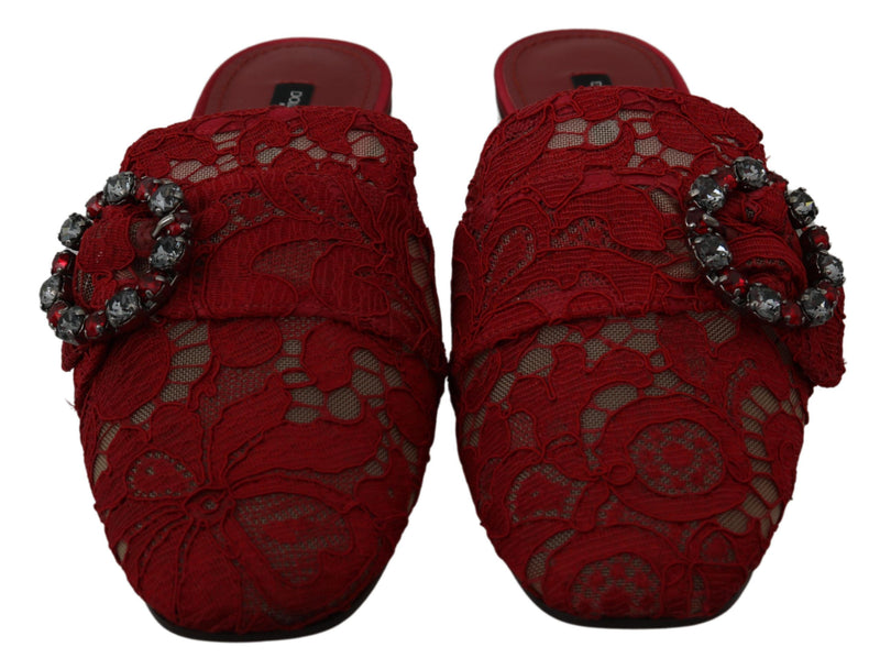 Chaussures plates à lacets rouges et cristaux Dolce &amp; Gabbana