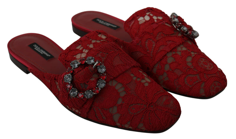 Chaussures plates à lacets rouges et cristaux Dolce &amp; Gabbana