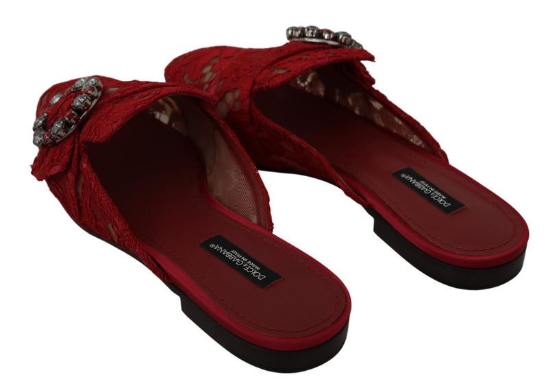 Chaussures plates à lacets rouges et cristaux Dolce &amp; Gabbana