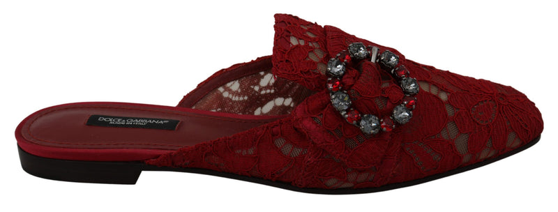 Chaussures plates à lacets rouges et cristaux Dolce &amp; Gabbana