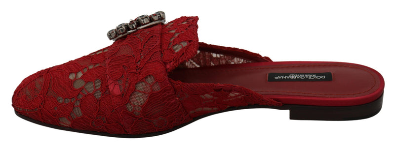 Chaussures plates à lacets rouges et cristaux Dolce &amp; Gabbana