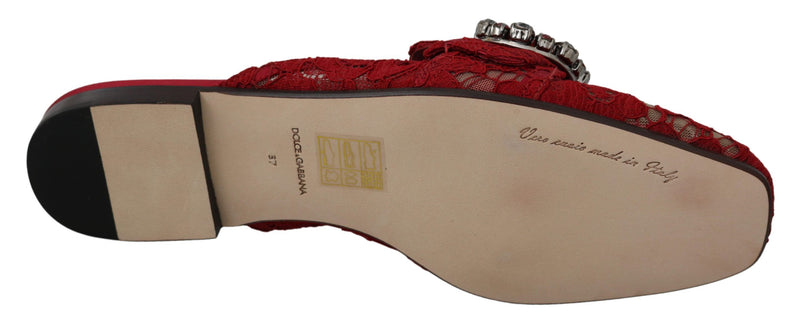 Chaussures plates à lacets rouges et cristaux Dolce &amp; Gabbana