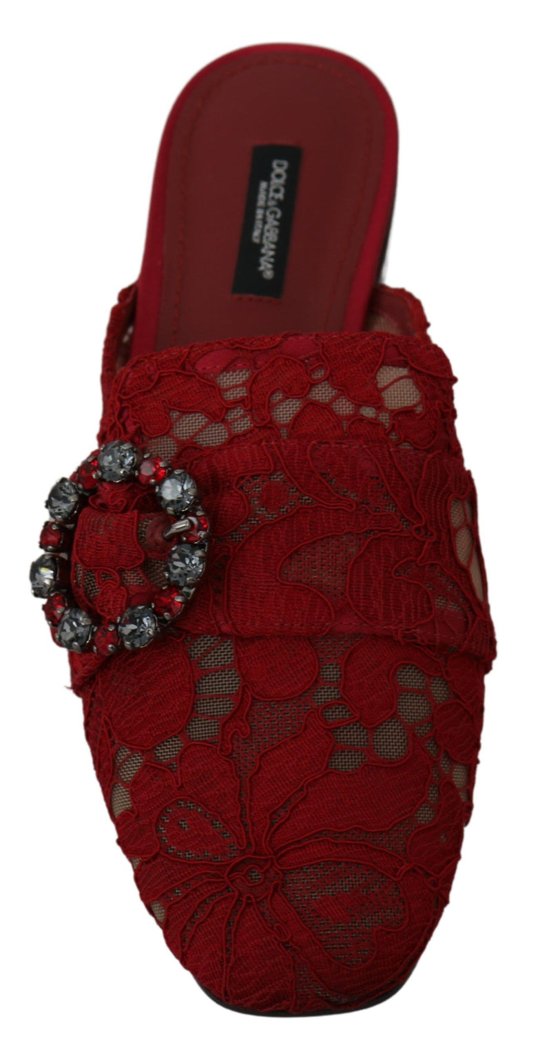 Chaussures plates à lacets rouges et cristaux Dolce &amp; Gabbana