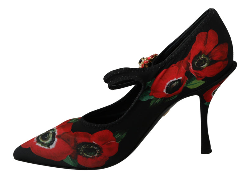 Escarpins Mary Jane à fleurs rouges et noires Dolce &amp; Gabbana