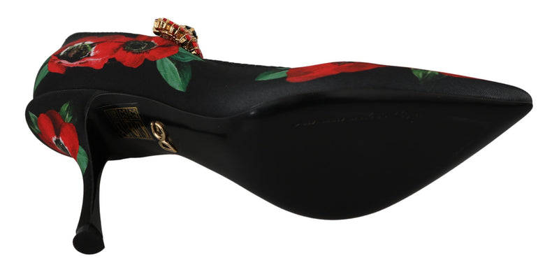 Escarpins Mary Jane à fleurs rouges et noires Dolce &amp; Gabbana