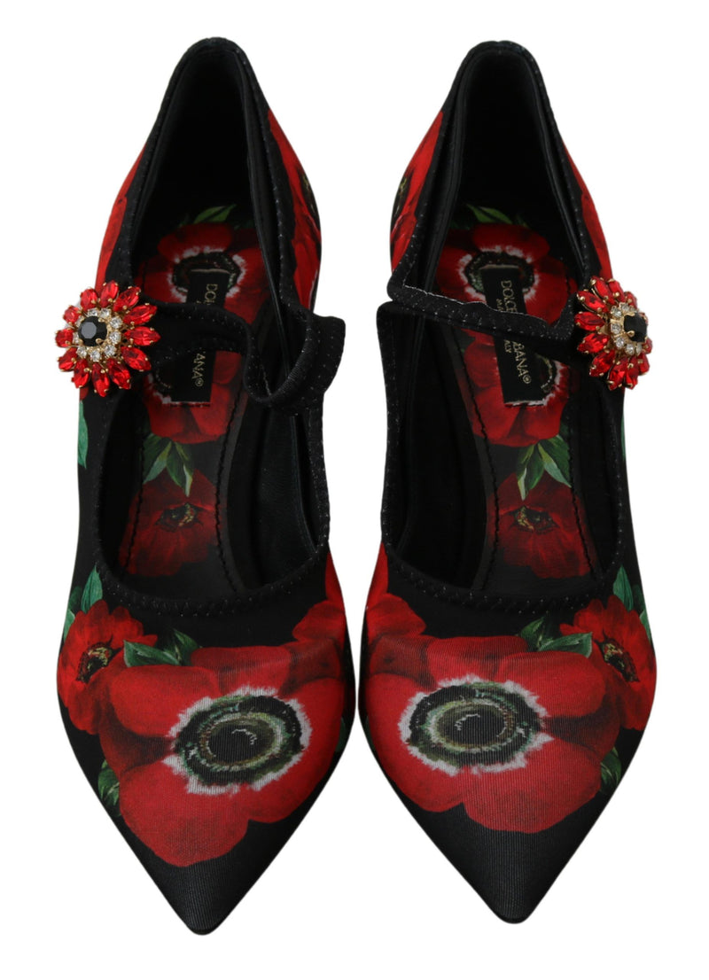 Escarpins Mary Jane à fleurs rouges et noires Dolce &amp; Gabbana