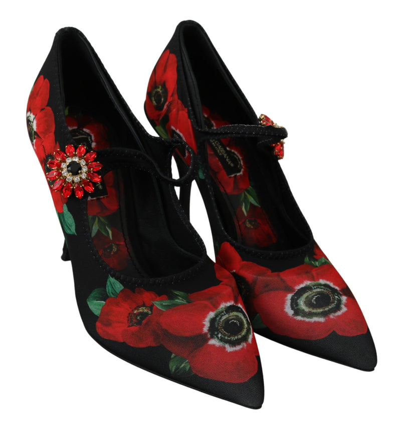 Escarpins Mary Jane à fleurs rouges et noires Dolce &amp; Gabbana