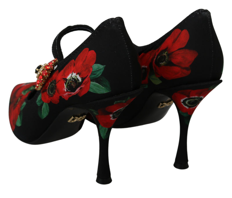 Escarpins Mary Jane à fleurs rouges et noires Dolce &amp; Gabbana