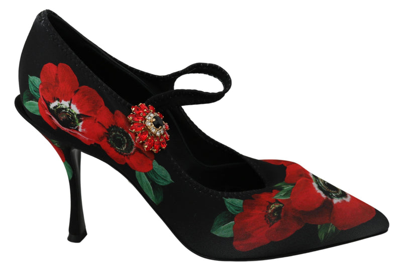 Escarpins Mary Jane à fleurs rouges et noires Dolce &amp; Gabbana