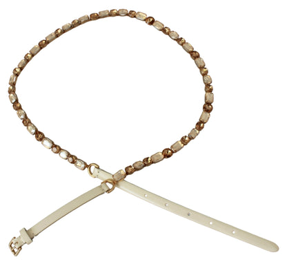 Dolce &amp; Gabbana Witte Leren Kristallen Tailleriem