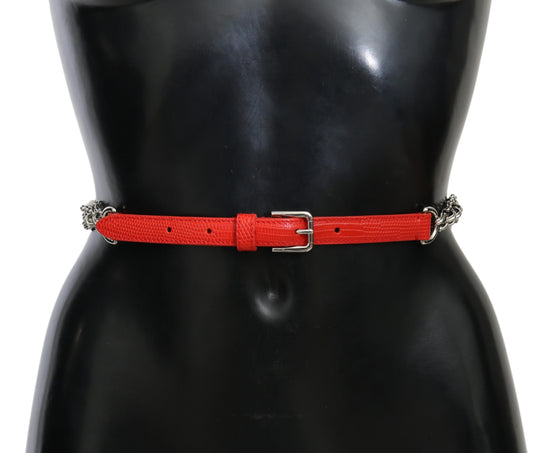 Ceinture Dolce & Gabbana en cuir rouge à fleurs roses argentées