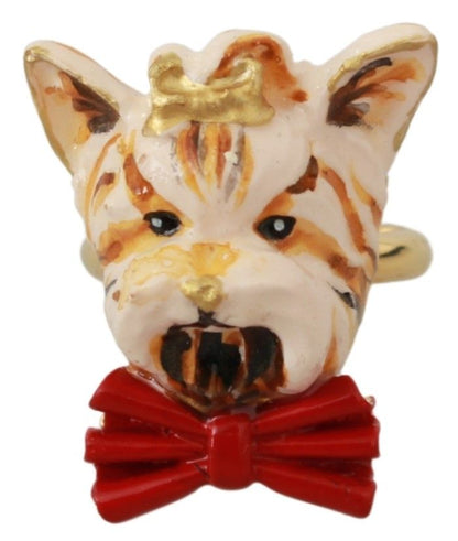 Dolce & Gabbana gouden messing hars beige hond huisdier merk accessoire ring