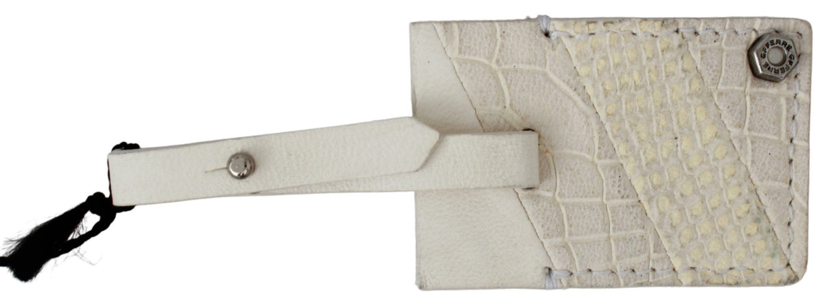 Porte-clés à motif en cuir beige avec étiquette de bagage GF Ferre