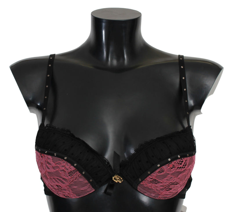 Soutien-gorge push-up en dentelle rose et noire Roberto Cavalli
