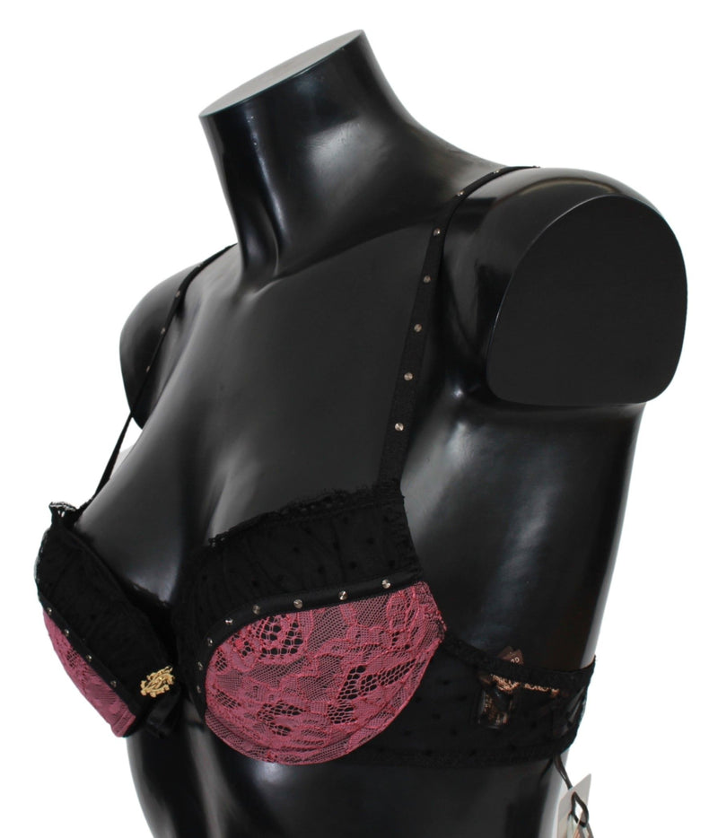 Soutien-gorge push-up en dentelle rose et noire Roberto Cavalli