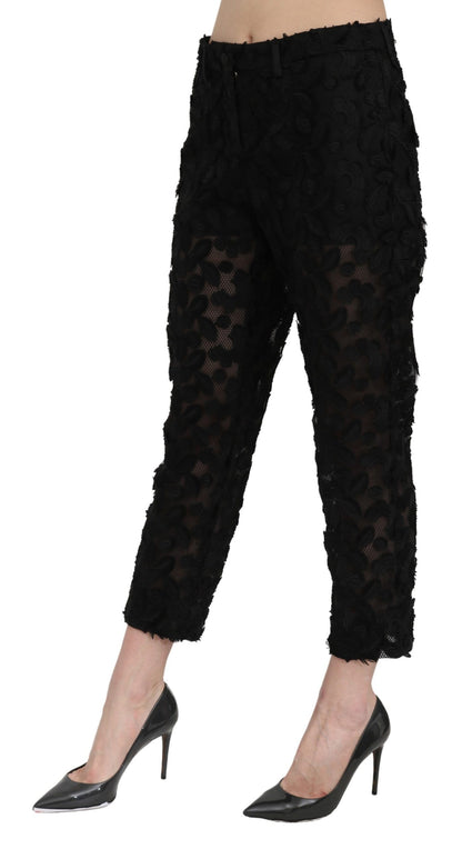 Pantalon taille haute, droit et court en dentelle noire Dolce &amp; Gabbana
