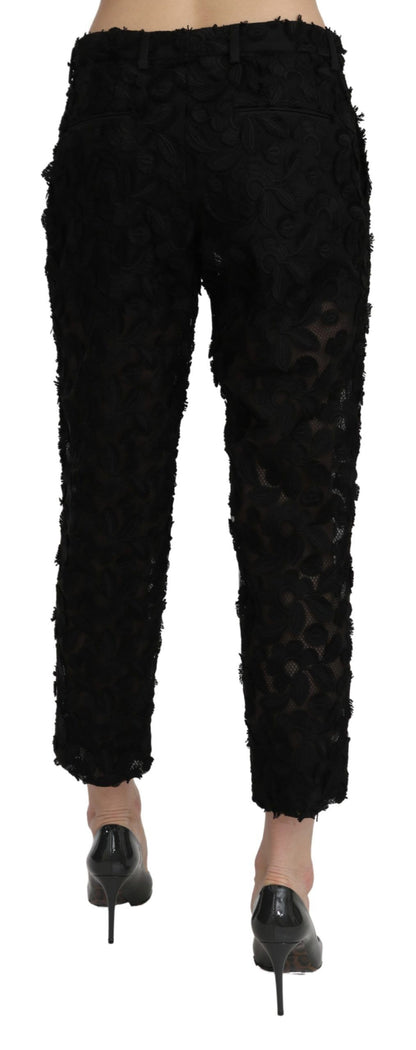 Pantalon taille haute, droit et court en dentelle noire Dolce &amp; Gabbana