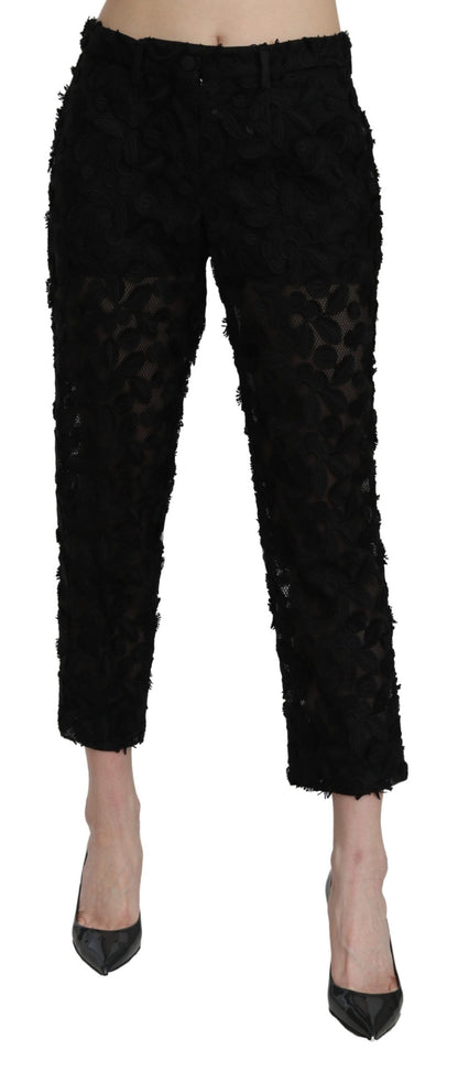 Pantalon taille haute, droit et court en dentelle noire Dolce &amp; Gabbana