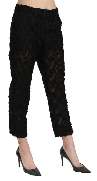 Pantalon taille haute, droit et court en dentelle noire Dolce &amp; Gabbana