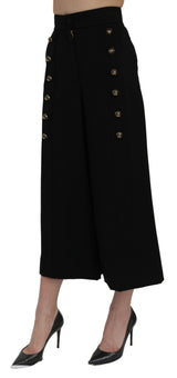 Pantalon large taille haute et taille courte noir de Dolce &amp; Gabbana