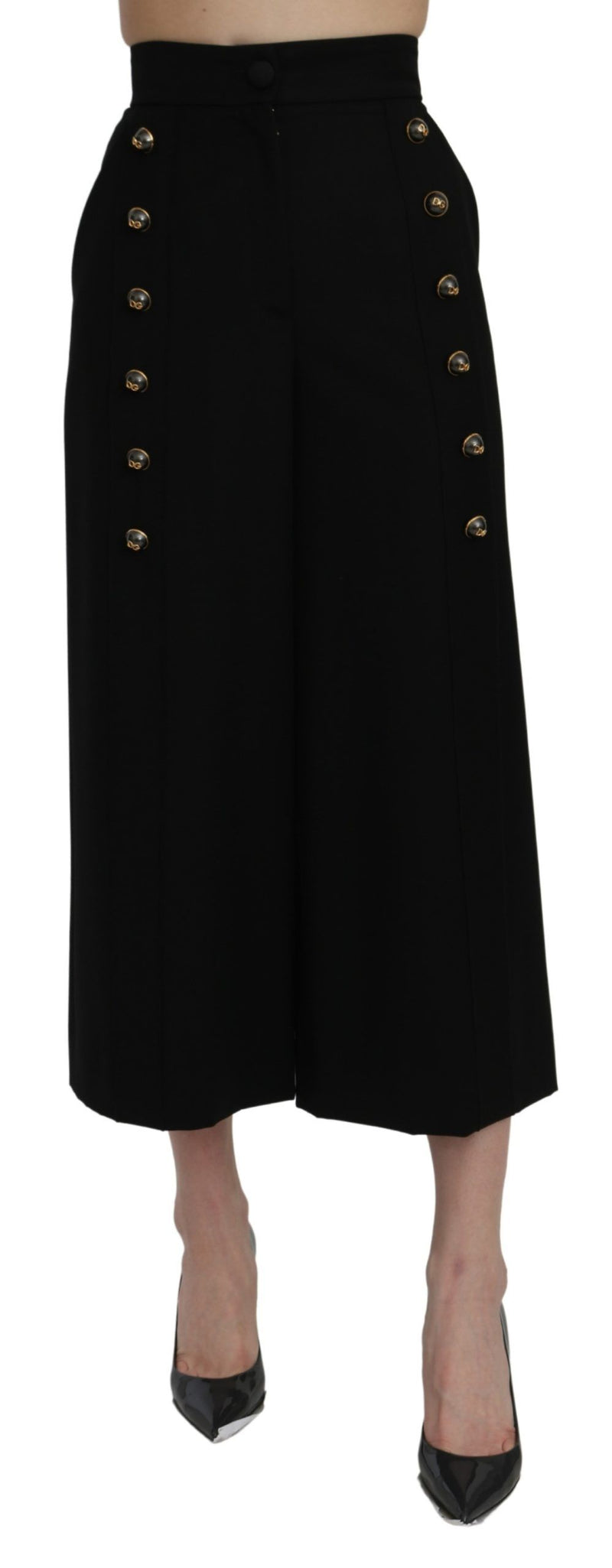 Pantalon large taille haute et taille courte noir de Dolce &amp; Gabbana