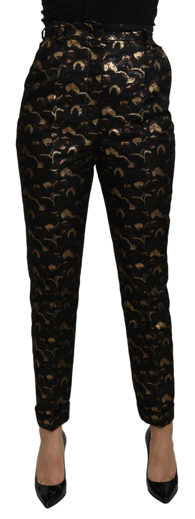 Pantalon taille haute en brocart noir et or de Dolce &amp; Gabbana