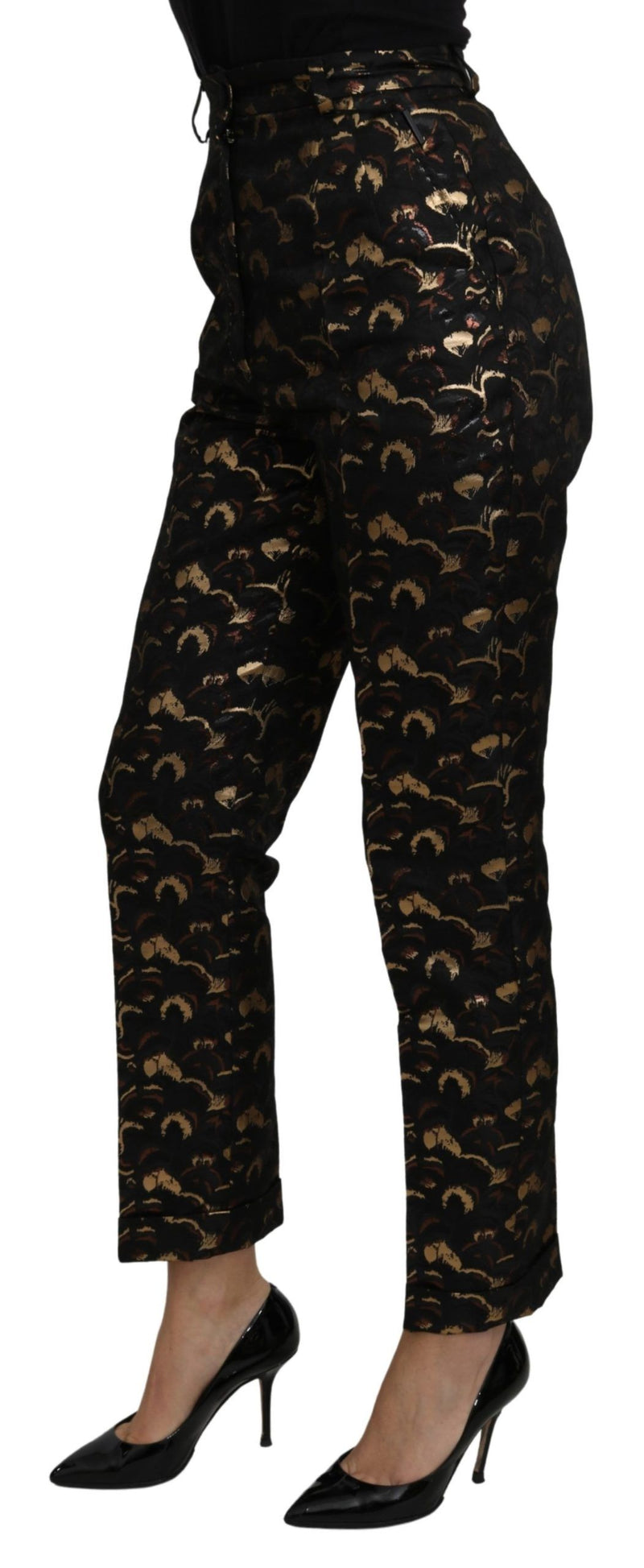 Pantalon taille haute en brocart noir et or de Dolce &amp; Gabbana
