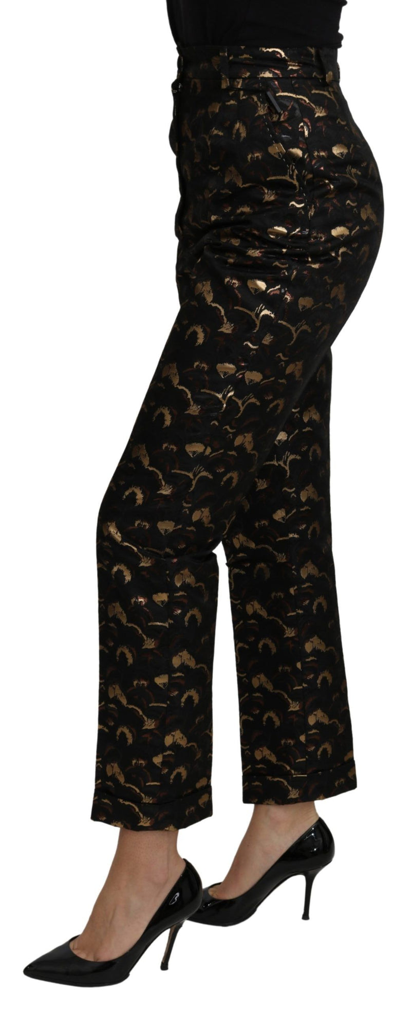 Pantalon taille haute en brocart noir et or de Dolce &amp; Gabbana
