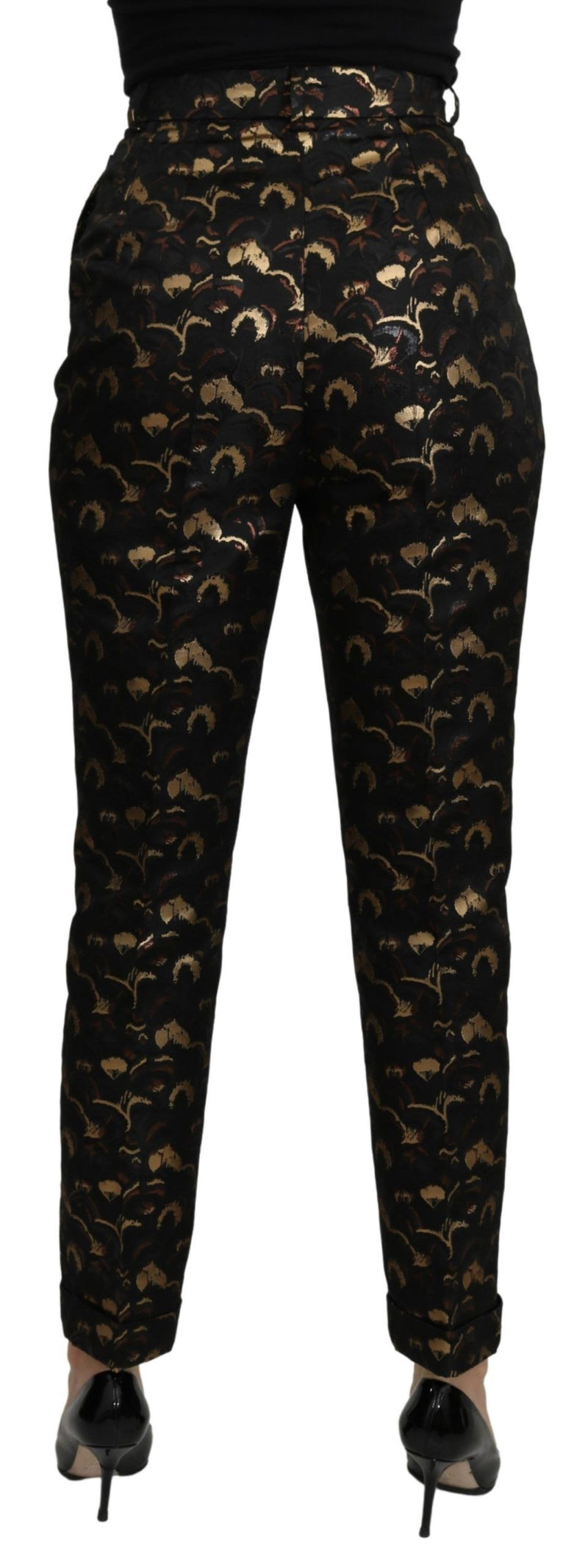 Pantalon taille haute en brocart noir et or de Dolce &amp; Gabbana