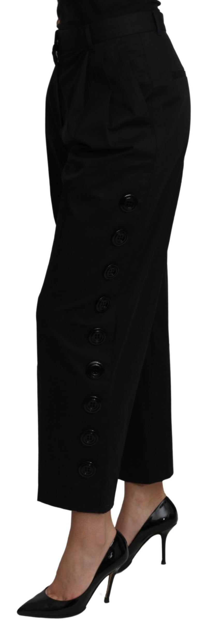 Pantalon en coton extensible noir taille haute et longueur mi-longue de Dolce &amp; Gabbana