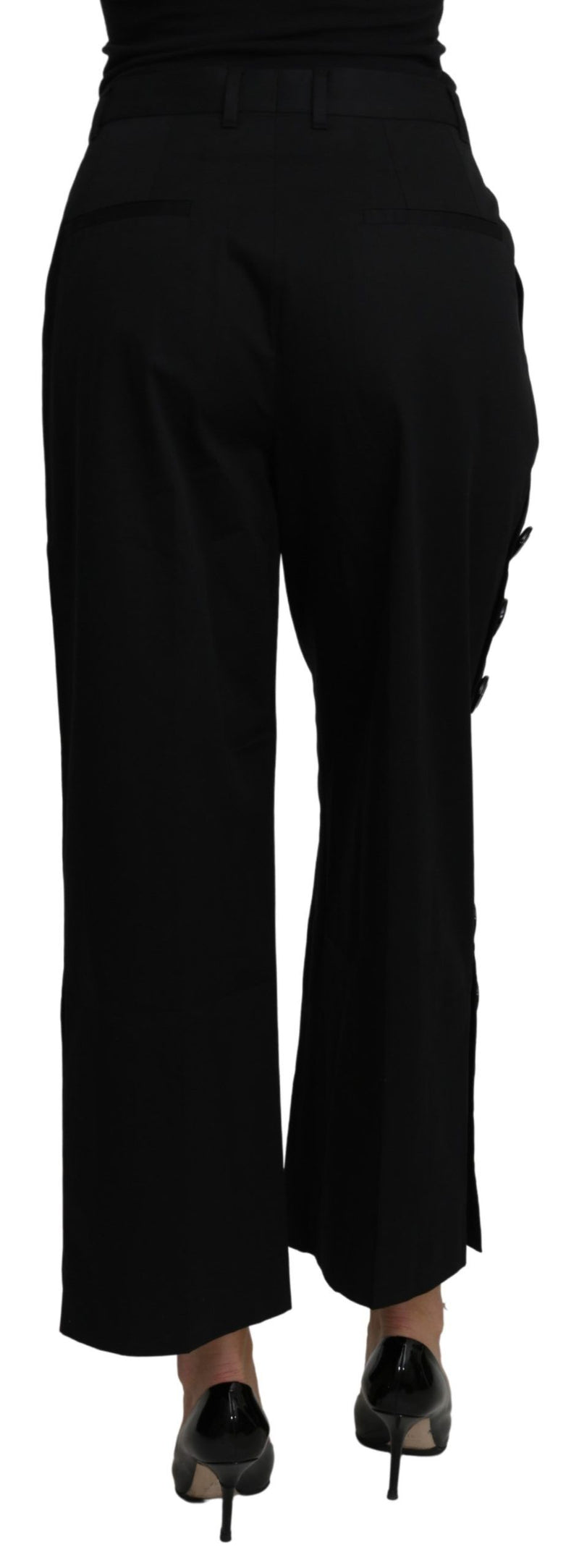 Pantalon en coton extensible noir taille haute et longueur mi-longue de Dolce &amp; Gabbana