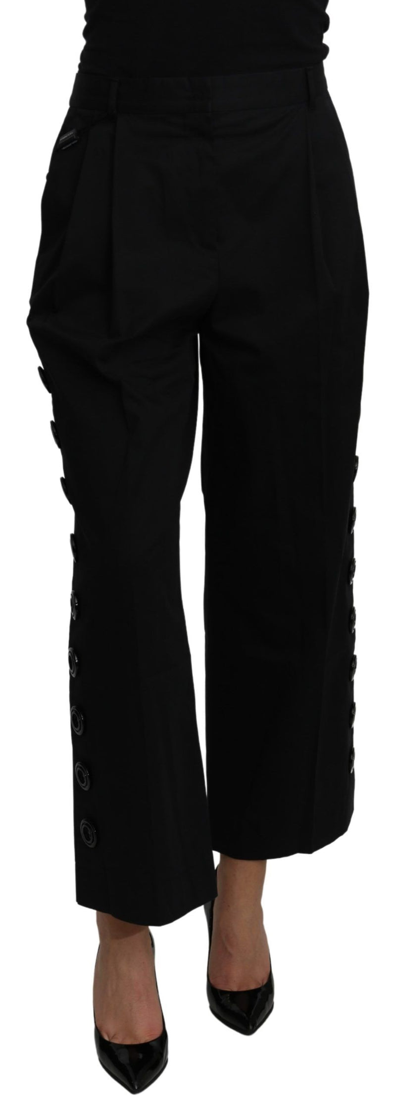 Pantalon en coton extensible noir taille haute et longueur mi-longue de Dolce &amp; Gabbana