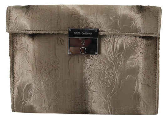 Porte-documents Dolce &amp; Gabbana en cuir à fleurs et velours beige pour homme
