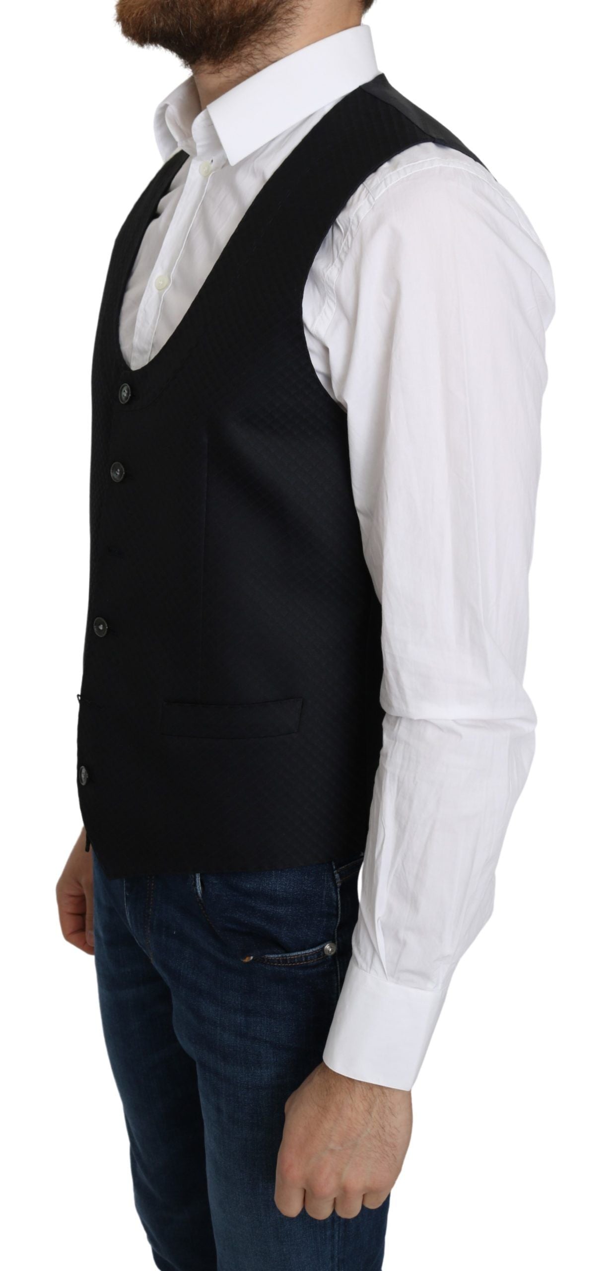 Gilet formel en soie bleue à motif romb de Dolce &amp; Gabbana