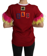 Top en t-shirt Dolce &amp; Gabbana rouge à imprimé porc et manches à plumes