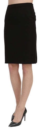 Jupe formelle noire taille haute, crayon, longueur genou, GF Ferre.