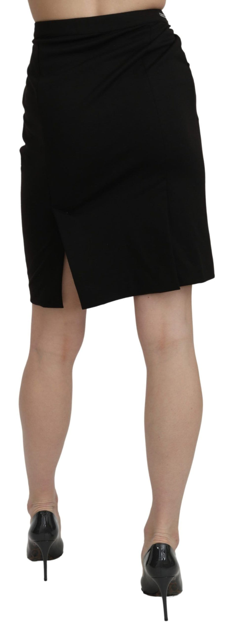 Jupe formelle noire taille haute, crayon, longueur genou, GF Ferre.