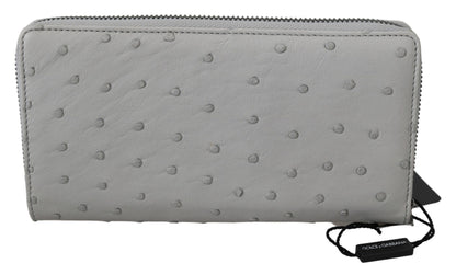 Portefeuille continental en cuir d'autruche blanc Dolce &amp; Gabbana pour homme