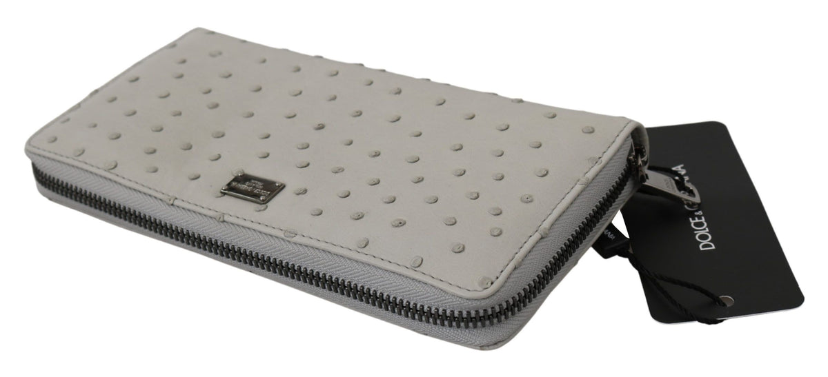 Portefeuille continental en cuir d'autruche blanc Dolce &amp; Gabbana pour homme