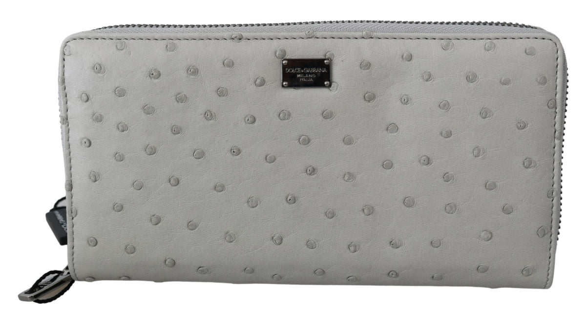Portefeuille continental en cuir d'autruche blanc Dolce &amp; Gabbana pour homme