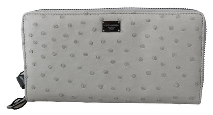 Portefeuille continental en cuir d'autruche blanc Dolce &amp; Gabbana pour homme