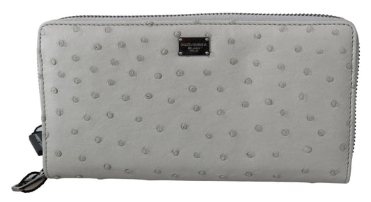 Portefeuille continental en cuir d'autruche blanc Dolce &amp; Gabbana pour homme