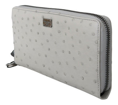 Portefeuille continental en cuir d'autruche blanc Dolce &amp; Gabbana pour homme