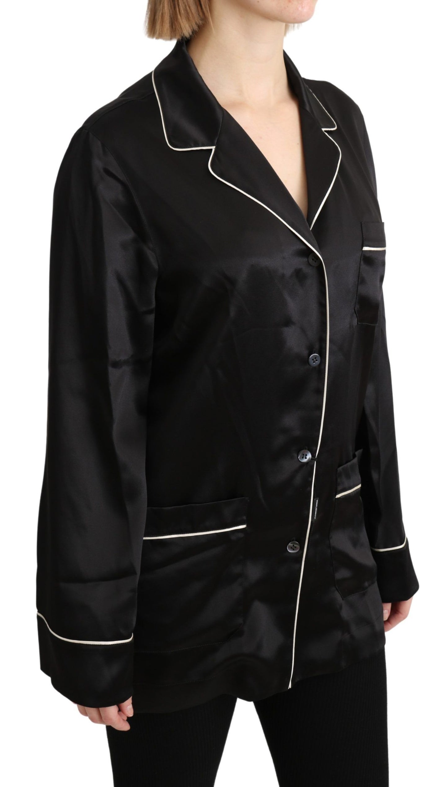 Blouse Dolce &amp; Gabbana en soie extensible, couleur noire.
